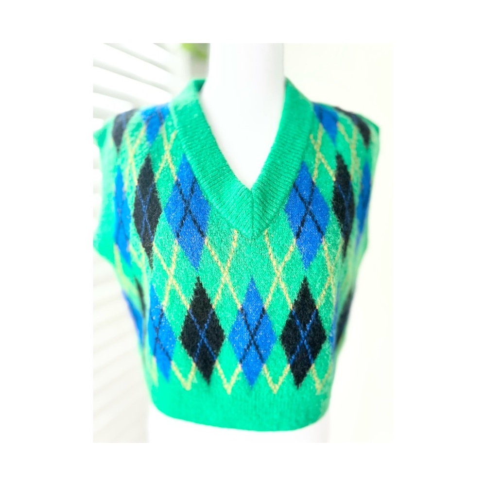 Zara Green and Blue Argyle Sweater Vest